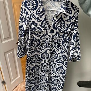 J. McLaughlin Navy and White Abstract Shirt Dress
